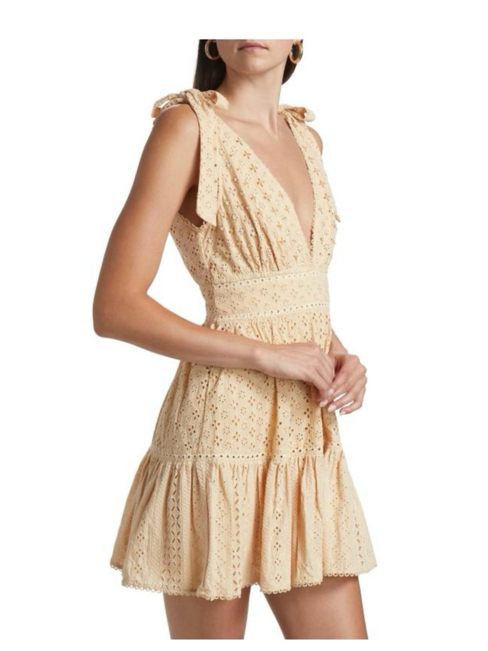 Poupette St. Barth Cara Eyelet Mini Dress  Cream Sz Large NWT new‎  Runs smaller